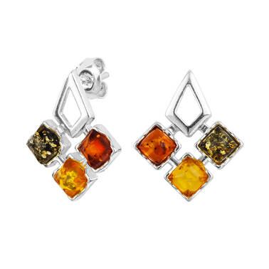 KOLCZYKI SREBRNE  Z BURSZTYNEM