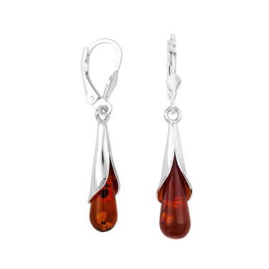 KOLCZYKI SREBRNE  Z BURSZTYNEM