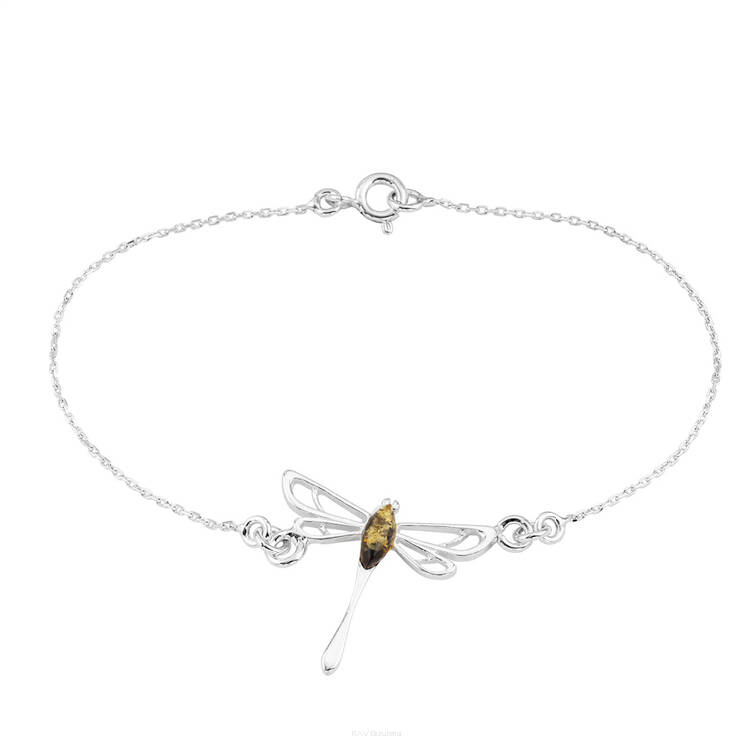 BRANSOLETKA SREBRNA Z BURSZTYNEM